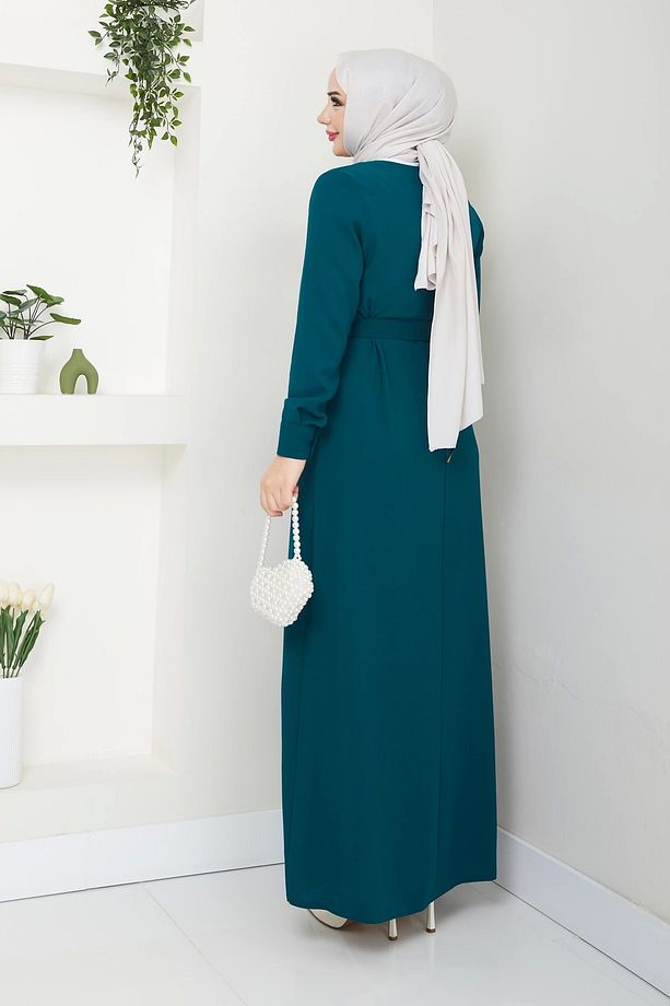 TESETTÜR KREP DÜZ KALEM ELBİSE - 3