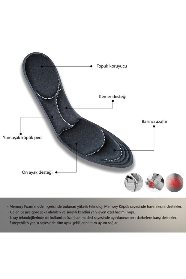 BC03 | Memory Foam, Tüm Ayakkabılarla Uyumlu, Rahat, Konfor, Darbe Emici Ve Yumuşak Iç Tabanlık - 3