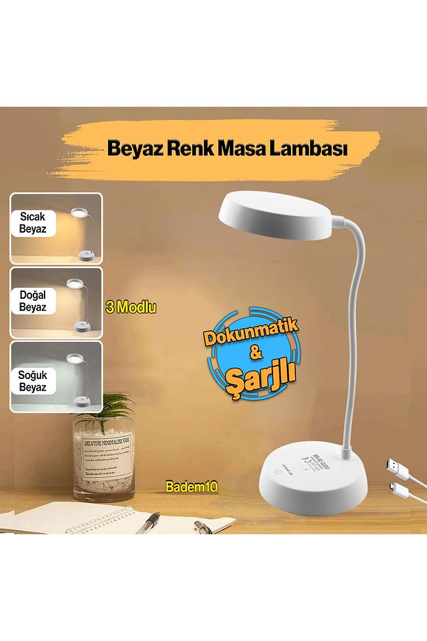 Şarjlı Akrobat 360° Masa Üstü Lamba 3 Kademe Dokunmatik Çalışma Okuma Işığı Gece Lambası Soft Işık - 2