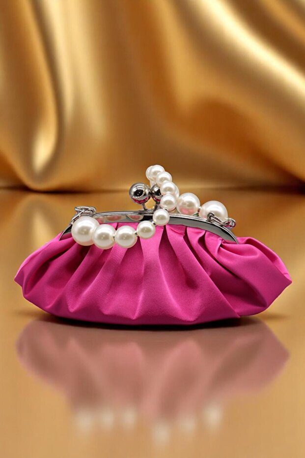 Women's Satin Pearl Desing Evening Dress Bag