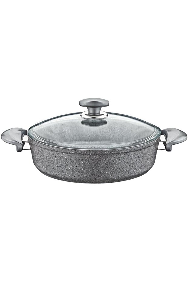 Oms 3310.01.02 26*7,5 cm / 3,4 Lt. Granite Rice Pot with Glass Lid Gray