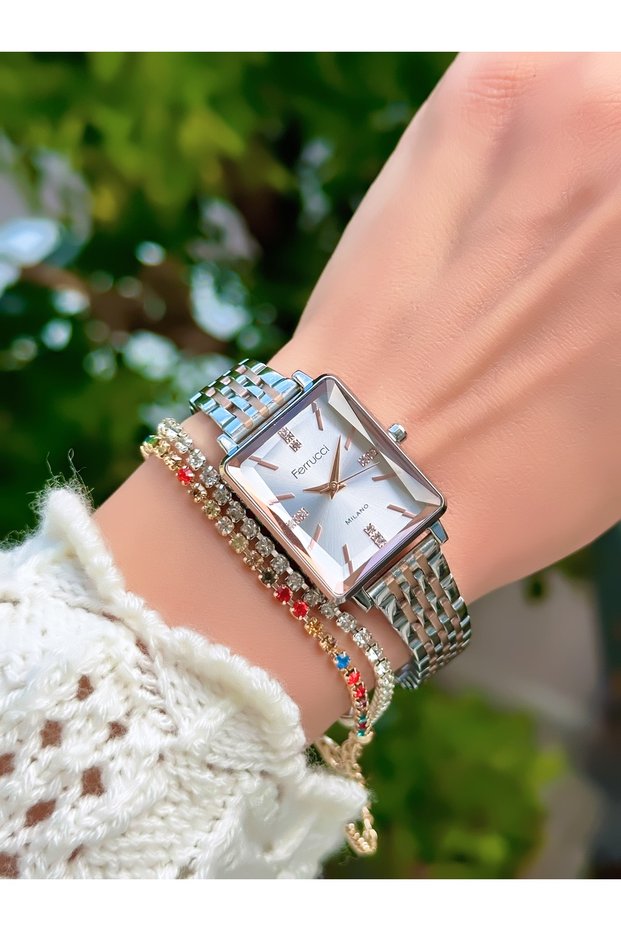 Steel Cord Square Case Women's Wristwatch 3 Atm Waterproof with 2 Years Warranty