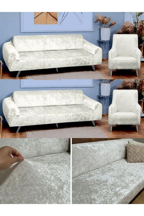 Yumuşacık Yıkanabilir Tüy Leke Tutmayan Lastikli Kadife Koltuk Örtüsü Koltuk Kılıfı Takımı 4lü"set - 1