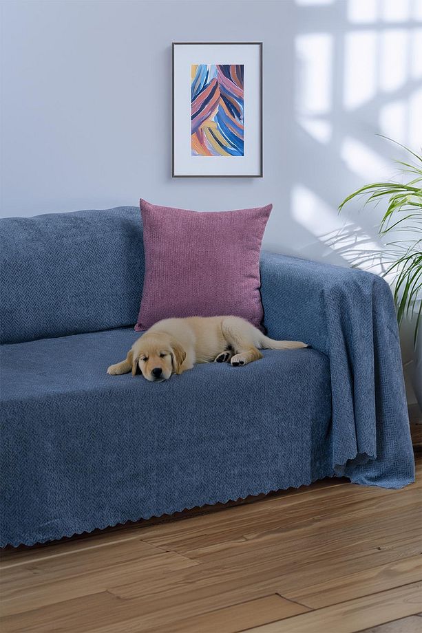 Zenit Koltuk Örtüsü 175x300 Large Dekoratif Jakarlı Şönil | Kanepe Örtüsü | Kaymaz , Gece Mavisi - 1