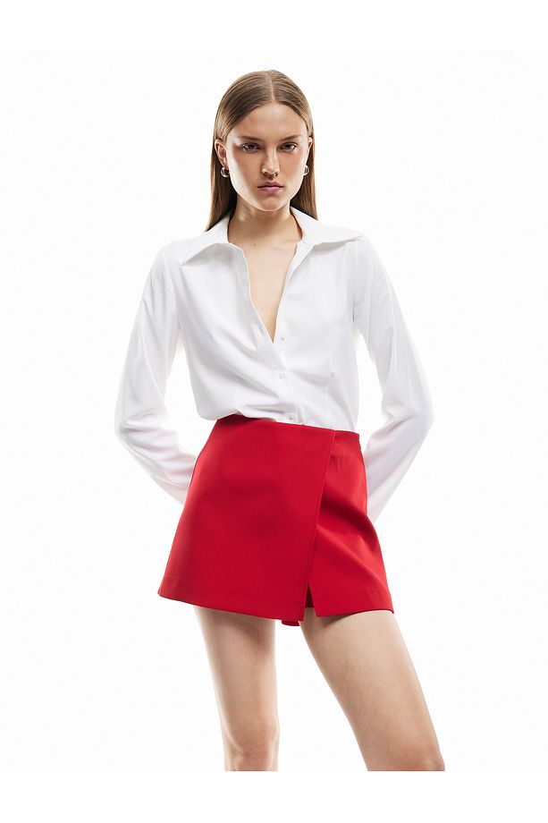 Regular Fit Kruvaze Mini Şort Etek - 2