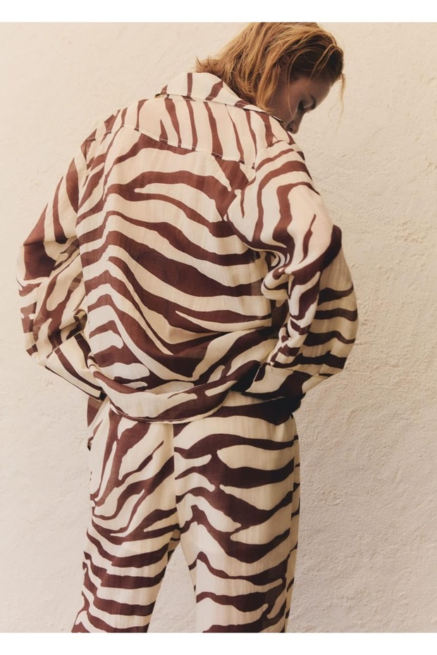 Zebra desenli dökümlü gömlek - 7
