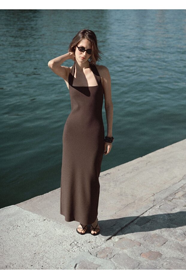 Halter yaka uzun elbise - 8