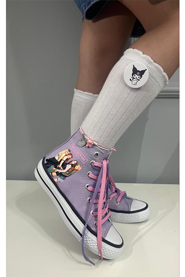 Black Pink Printed, Lilac&Pink Laced, Lilac High Top Sneakers Kids Sneaker Blackpink
