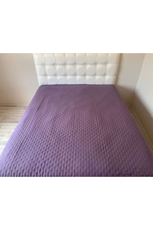 Kapitoneli Düz Mürdüm Tek Kişilik Çok Amaçlı Örtü (PİKE) - Çift Taraflı Kullanım - 3
