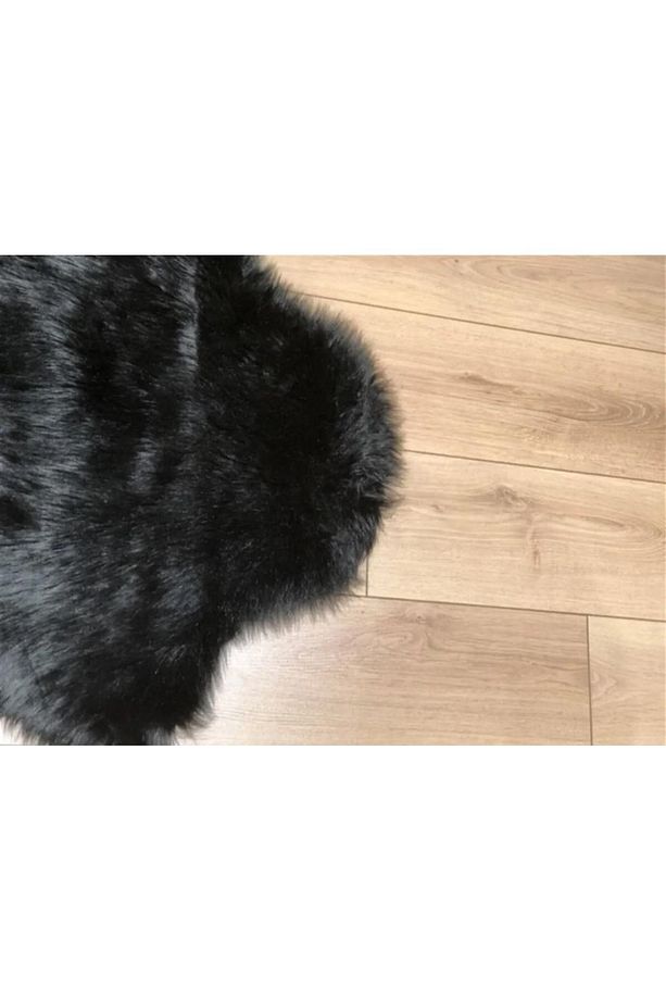 Kuzu Post Siyah Üst Kalite Yıkanabilir Yumuşak Dokulu Peluş Halı - 7