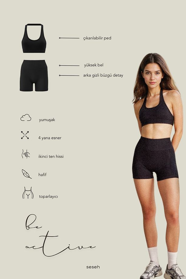Solis Siyah Seamless Spor Biker Şort - 7