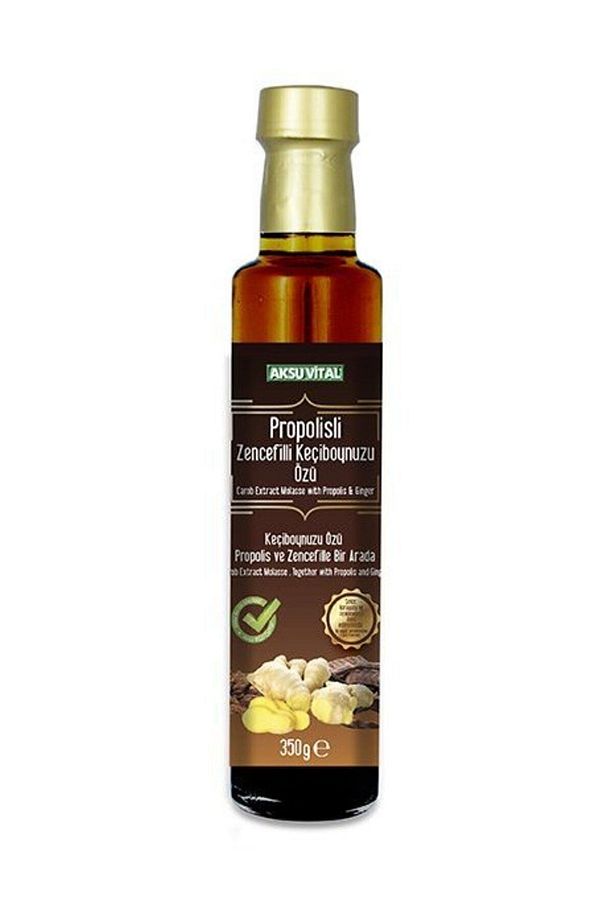 Aksuvital Propolis Zencefil - Keçiboynuzu Özü 350 gr Pekmez %100 Doğal Propolisli Harnup Özü - 1