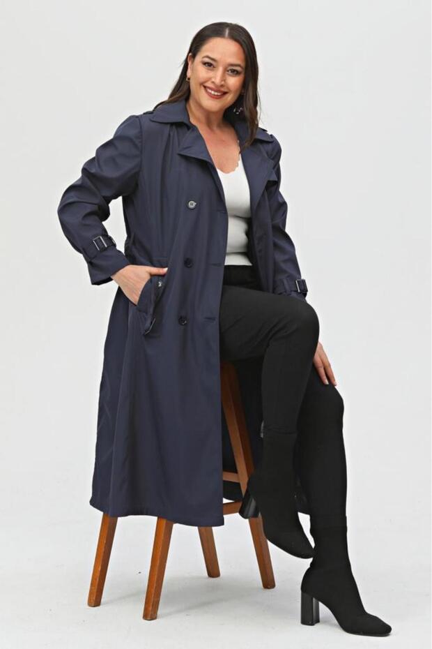 Long Plus Size Women's Lined Trench Coat