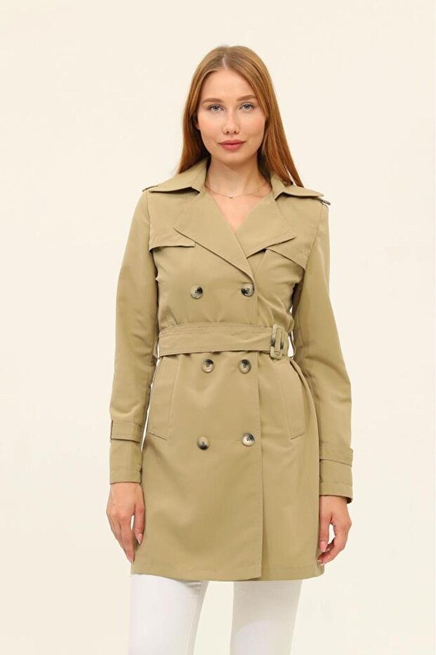 Summer Unlined Gabardine Fabric Short Women's Trench Coat
