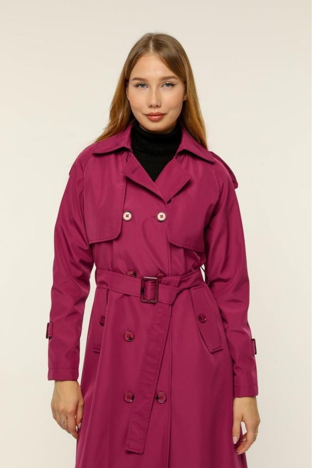 Double Pocket Seasonal Bondit Fabric Long Women's Trench Coat