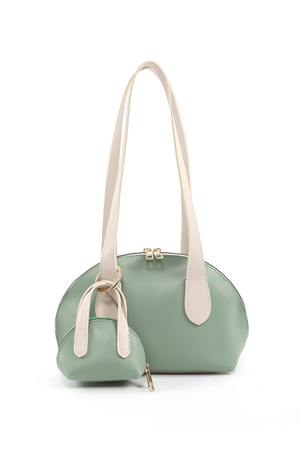 Mint Green/Cream Shk232 Faux Leather Single Compartment Charm Mini Bag Accessory Hand, Arm and Shoulder Bag