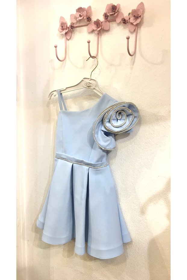 Girl's Crepe Fabric Shoulder Detailed Short Evening Dress