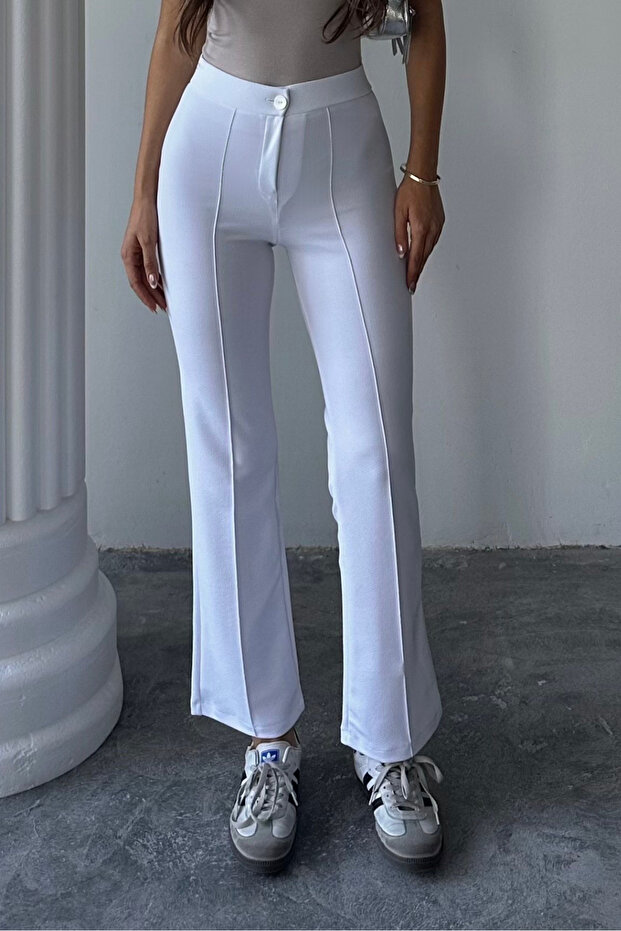 Women's White High Waist Flared Palazzo Trousers