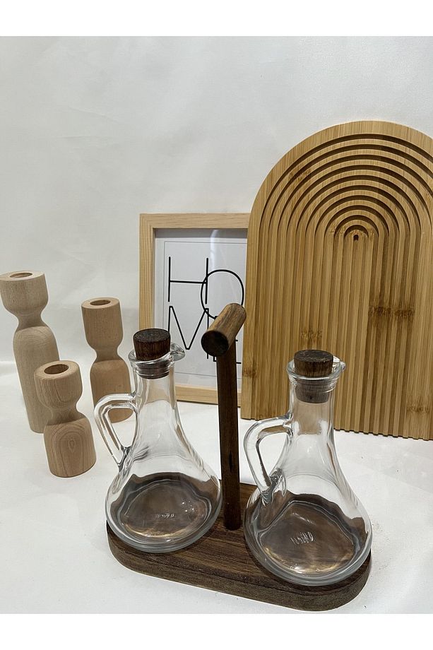 Akasya Tabanlı Ve Mantar Tıpalı, 2'li Borosilikat Sirkelik Ve Yağlık Seti 250 ml - 4