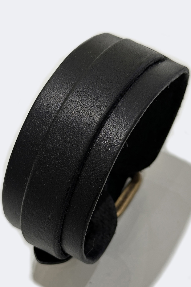 El Işçiliği Tek Kemerli Siyah Erkek Deri Bileklik - 2