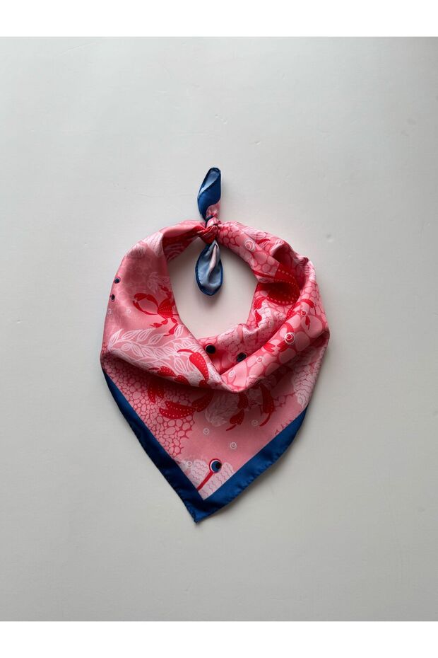 Fular Yengeç Desenli Pembe Bandana Fular - 2