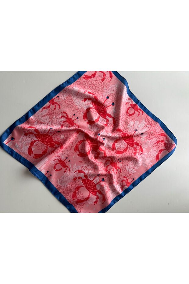Fular Yengeç Desenli Pembe Bandana Fular - 3