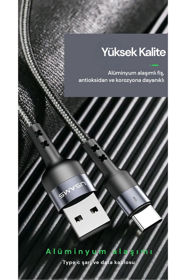 Usams Us-sj313 Usb To Type-c Samsung Uyumlu Örgülü Şarj Ve Data Kablosu Hızlı Şarj 1m - 3