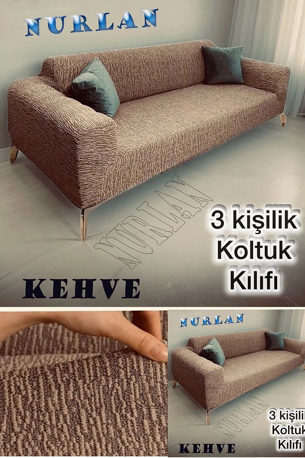 Jakarlı Koltuk Örtüsü Lastikli Kayma Yapmayan 3 Kişilik Çekyat Kanepe Kılıfı 1 Adet - 4
