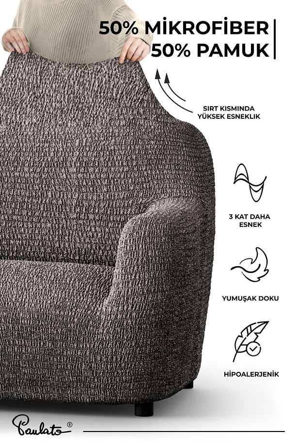 Lastikli Esnek Ve Yıkanabilir Tek Kişilik Koltuk Örtüsü Koltuk Kılıfı - Gri - 8