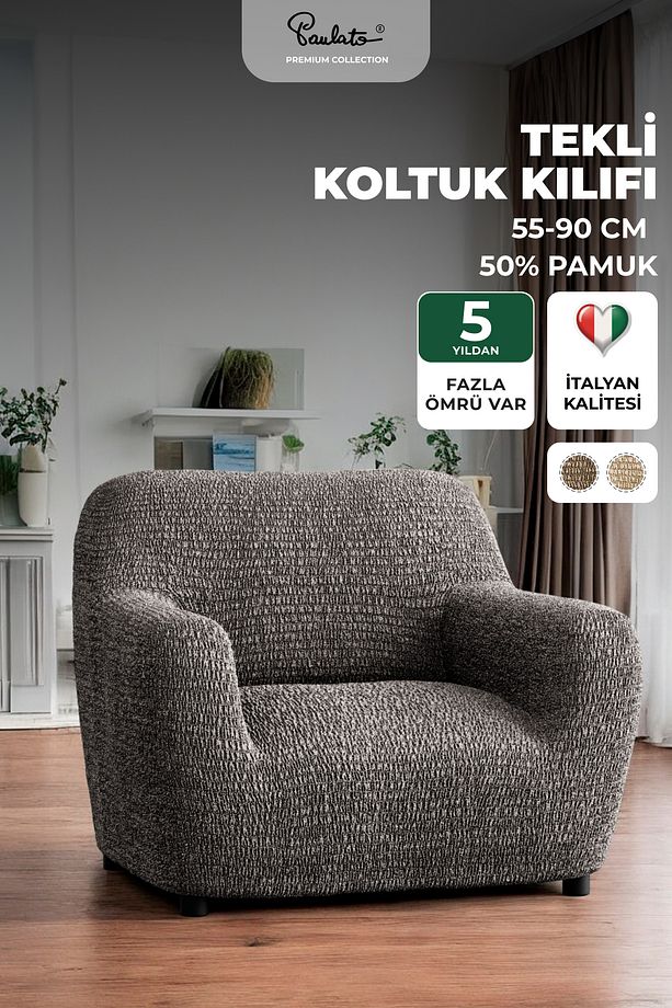 Lastikli Esnek Ve Yıkanabilir Tek Kişilik Koltuk Örtüsü Koltuk Kılıfı - Gri - 1