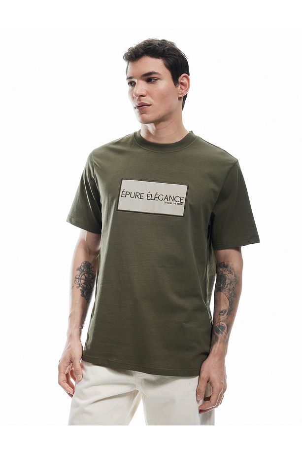 Kısa Kollu Regular Fit Pamuklu Baskı Detaylı Bisiklet Yaka Tişört - 2