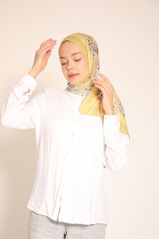 Kadın Desenli Soft Şal | Sarı Tonlar, Hafif Doku, Kolay Şekil Alan Şık Model - 5