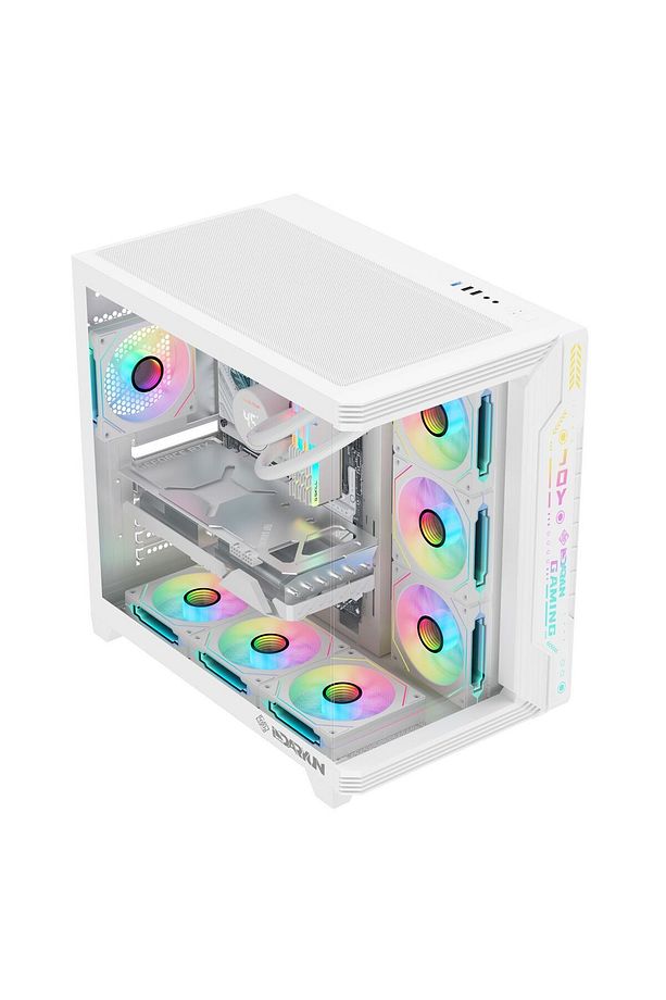 JOY gaming argb ön panel 7x argb fan atx beyaz akvaryum bilgisayar kasası - 1