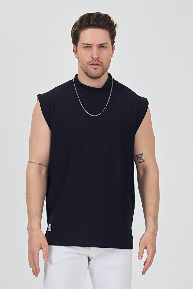 Half Neck Zero Sleeve T-Shirt Plain Basic - 1