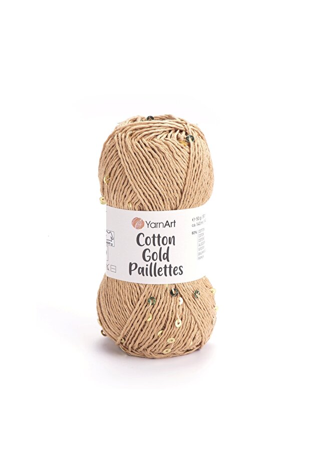 Cotton Gold Paillettes Milk Coffee 7105 Sparkling Sequin Hand Knitting Yarn