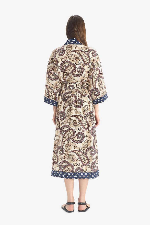 Regular Fit Kuşaklı Etnik Desenli Pamuklu Kimono-Fall in Love D0456AX25SP - 8