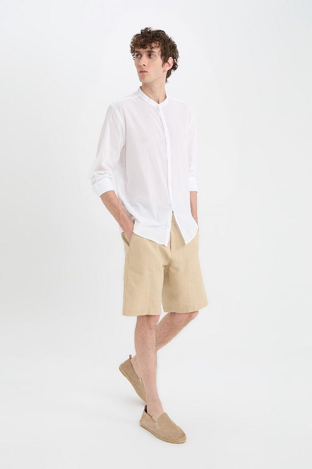 %100 Keten Regular Fit Yazlık Bermuda Şort D9931ax25sm - 5