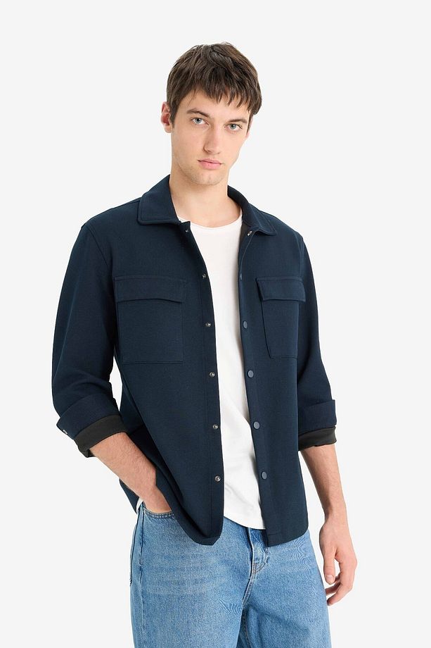 Regular Fit Çift Cepli Twill Uzun Kollu Gömlek E7689AX25SP - 4