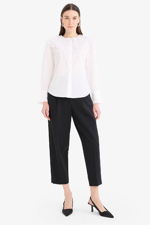 Regular Fit Geniş Yakalı Poplin Uzun Kollu Tesettür Gömlek Tunik F2731ax25sm - 5