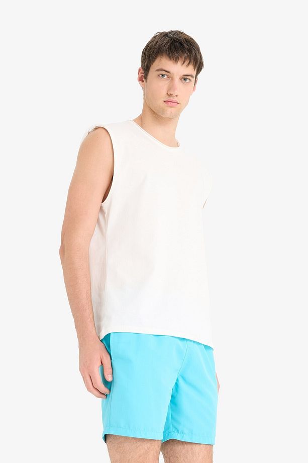 Regular Fit Kısa Boy Cepli File Astarlı Beli Bağcıklı Düz Hafif Kumaş Deniz Şortu E5133axns - 4