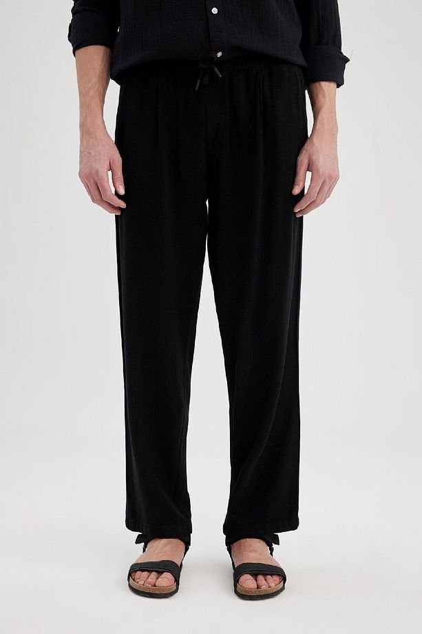 Yazlık Viskon Jogger Pantolon Regular Fit Normal Kesim Keten Karışımlı Düz Paça Cepli B4867ax24sp - 1