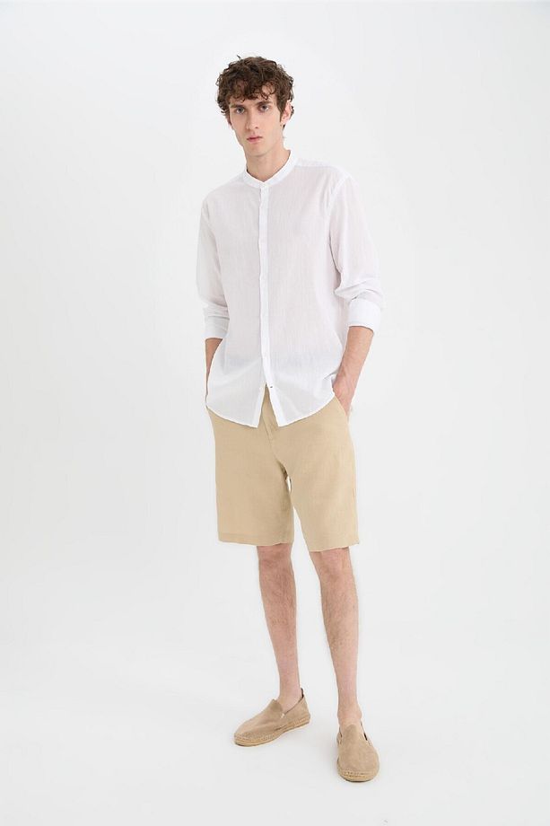 %100 Keten Regular Fit Yazlık Bermuda Şort D9931ax25sm - 6