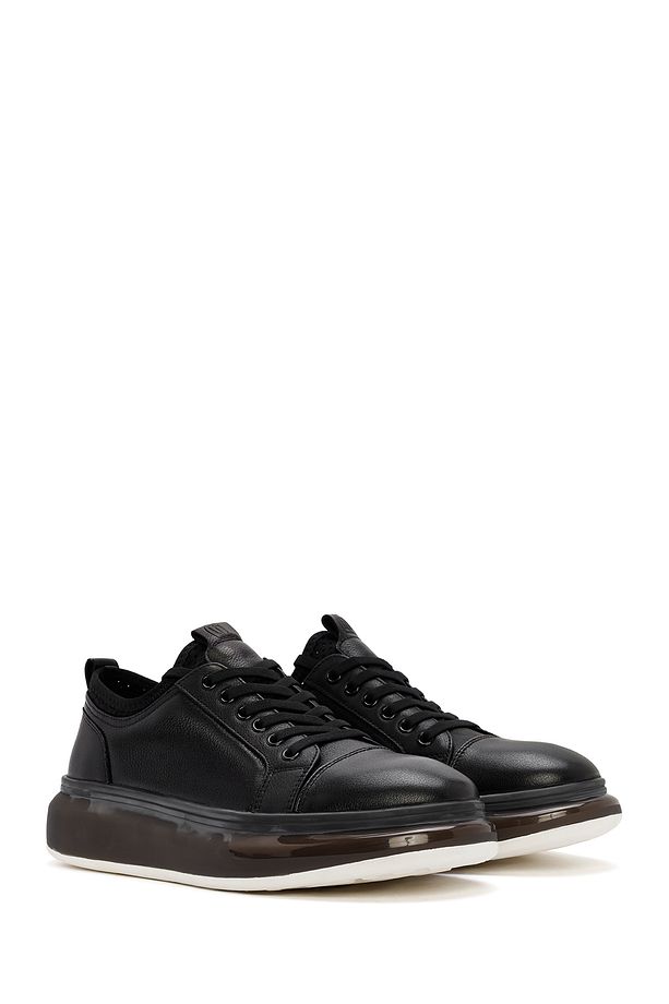 Erkek Siyah Kalın Tabanlı Bağcıklı Deri Sneaker 25SFD691418 - 3