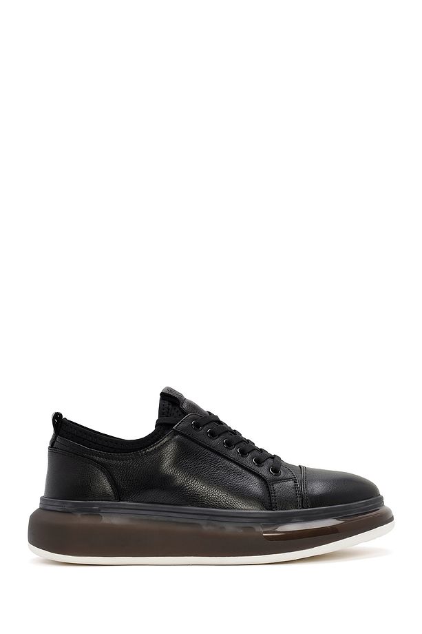 Erkek Siyah Kalın Tabanlı Bağcıklı Deri Sneaker 25SFD691418 - 1