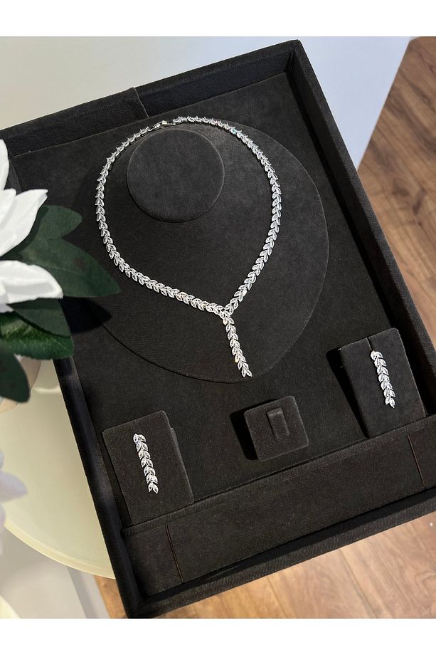Anemone Zirkon Taşlı Takı Seti Kolye Küpe Set Düğün Nişan Seti - 5