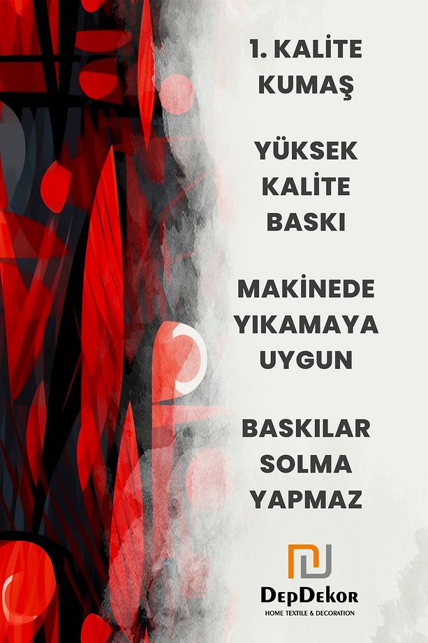 Dijital Baskılı Desenli Fon Perde Dekoratif ''red And Black'' (TEK KANAT - IP AYARLI EKSTRAFOR) - 6