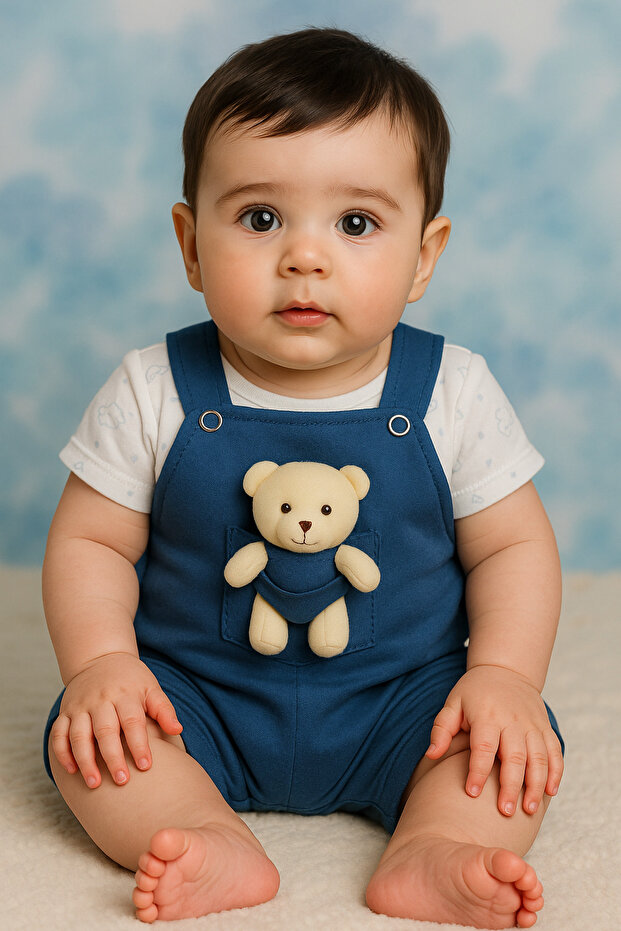 Set of 2 Baby Rompers with Cute Plush Teddy Bear