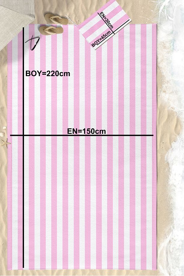 Pembe Çizgili Dijital Baskılı 150x220 Cm Aile Boyu Plaj Havlusu Kum Geçirmez - 3