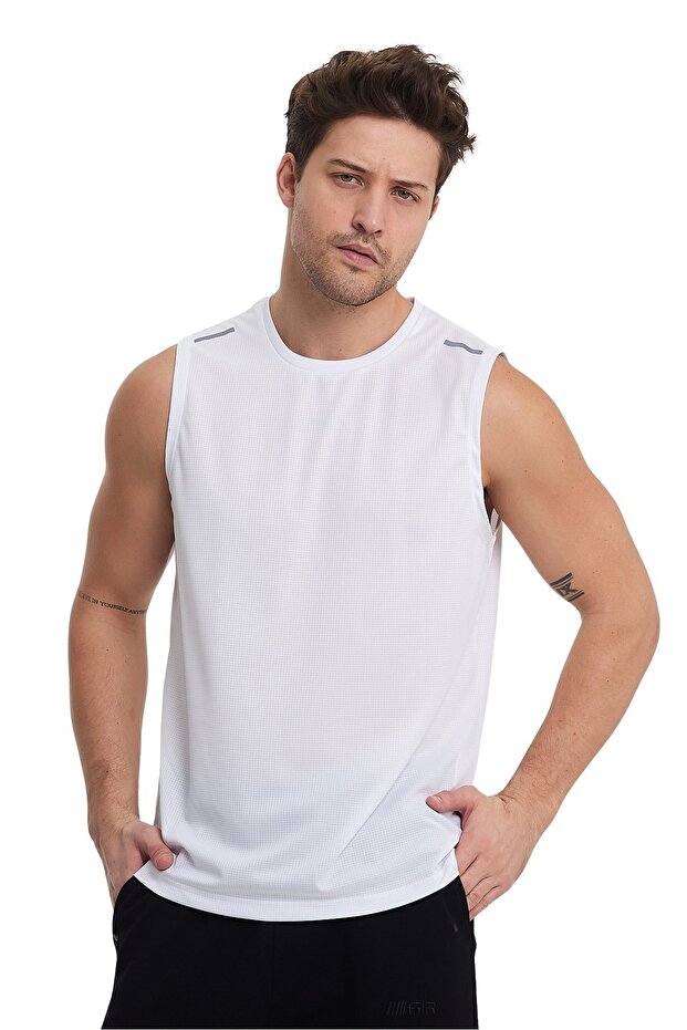 Men's Crew Neck Reflective Detailed Sleeveless Sports Tank Top