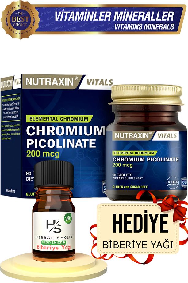 Chromium Picolinate 200 Mcg 90 Adet Tablet Hrblsglk Biberiye Yağı (HEDİYE) - 1